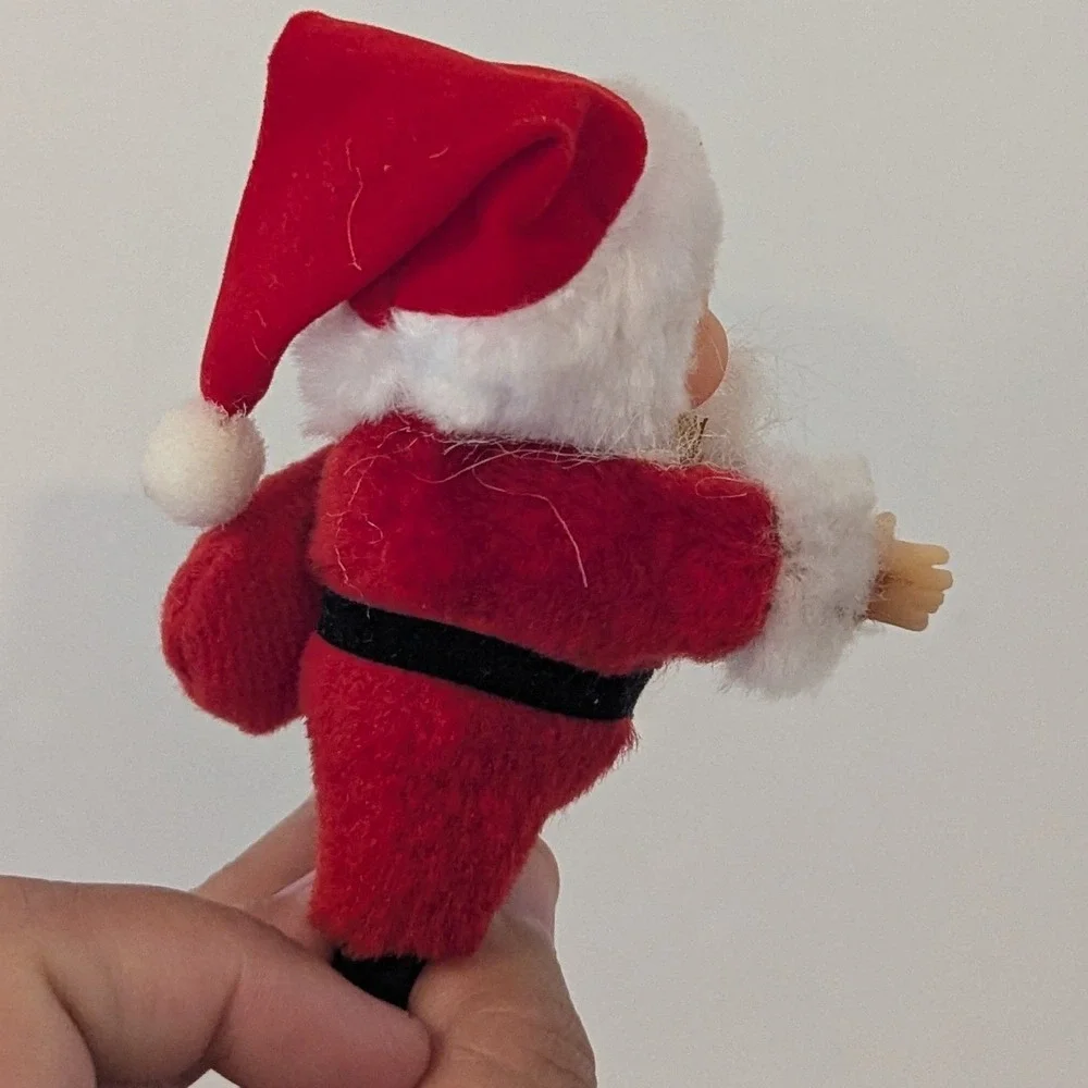 VTG Santa Claus Christmas Ornament/Decor Set of 2 Flocked Rubber Face Pinch